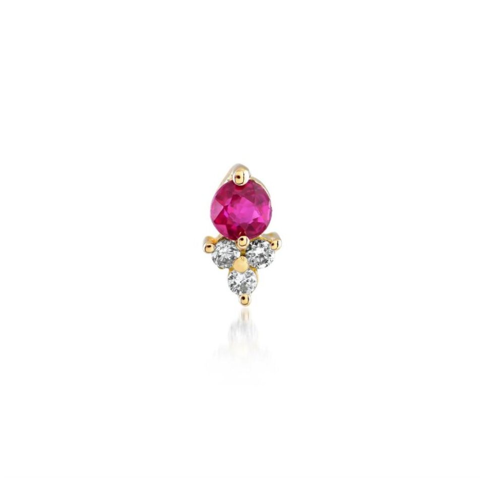 Diamond Trillium Rose Earring with Ruby Stone yellow