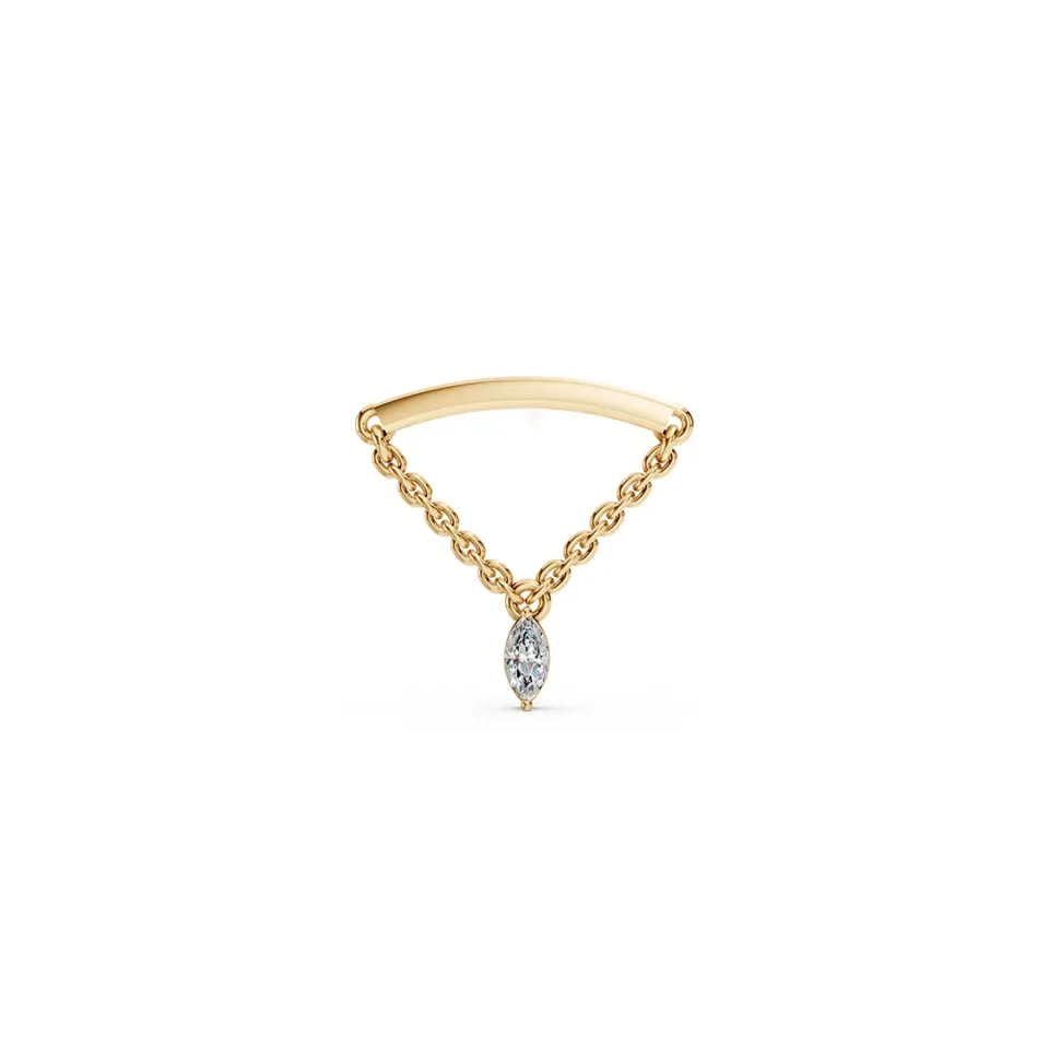 Gold earring with a danging Marquis yellow