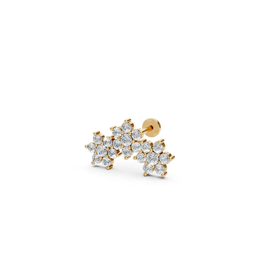 Three Diamond Rose Earrings Yellow