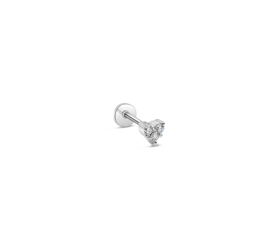 Three diamond heart earring white