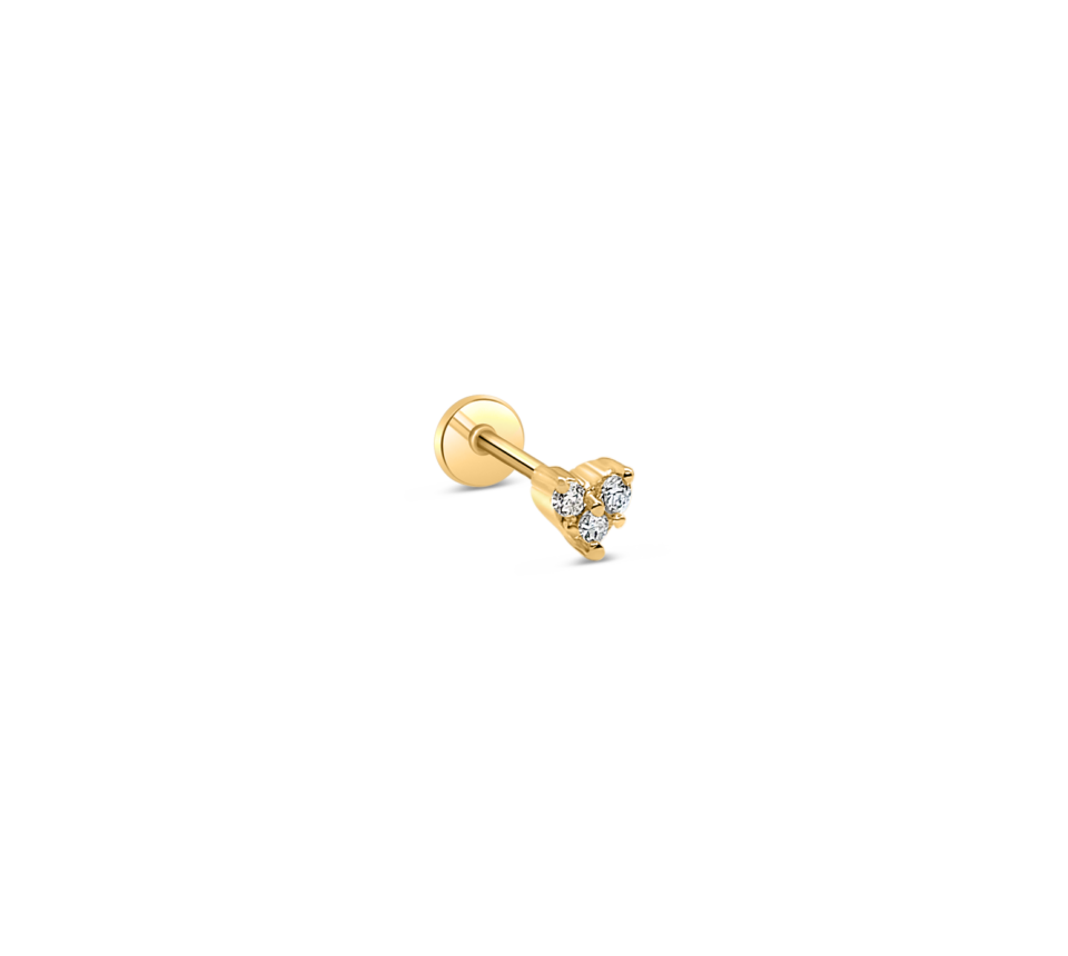 Three diamond heart earring yellow